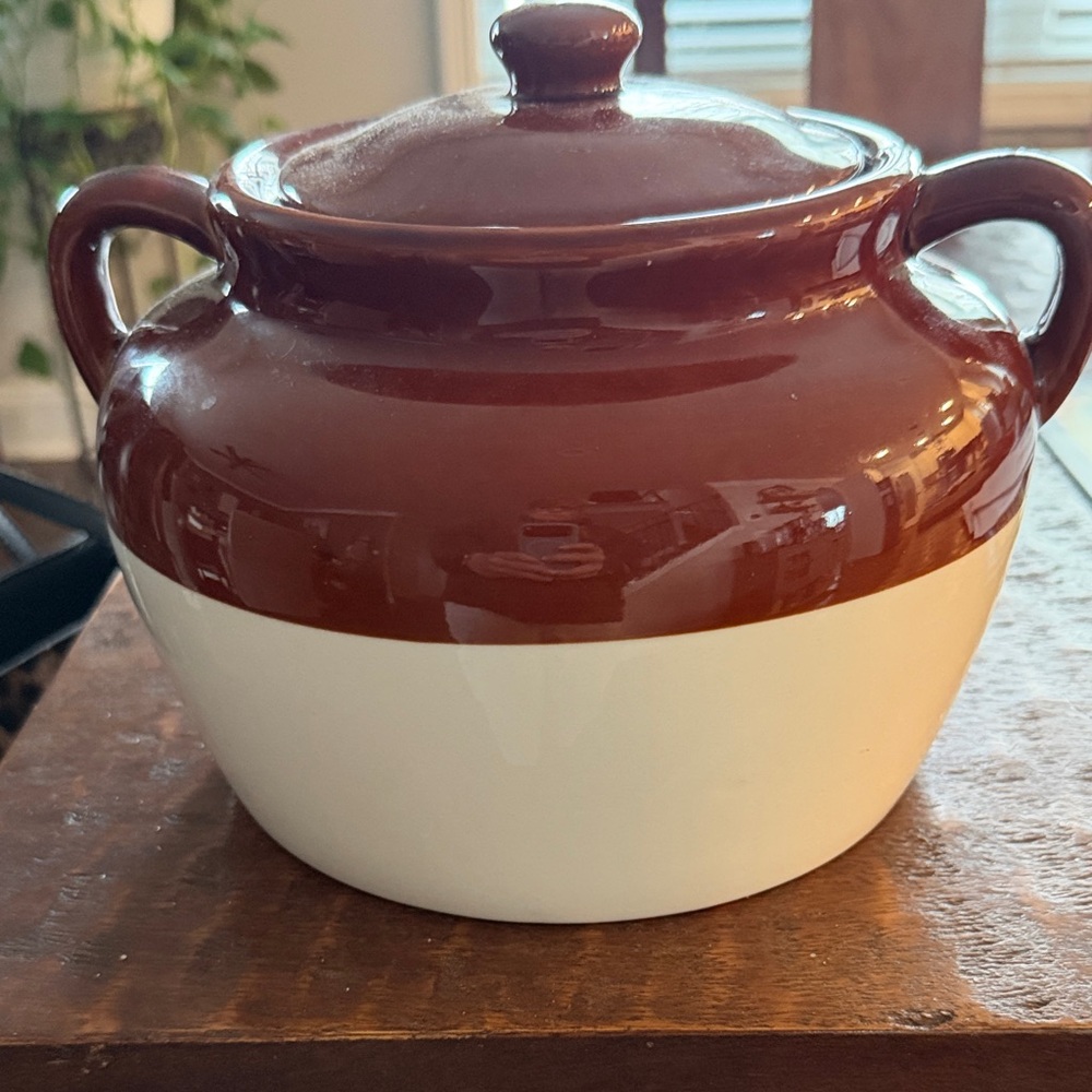 Kook- Brown and White Ceramic Cookware- Bean Pot